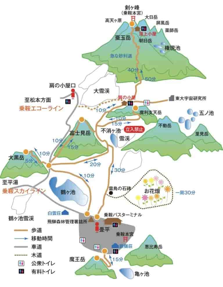 乗鞍岳登山マップ