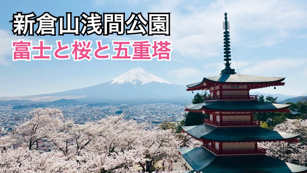 新倉山浅間公園の富士と桜と五重塔